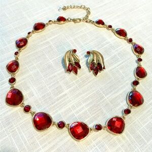 Napier Red and Gold Jewelry Necklace and Earrings